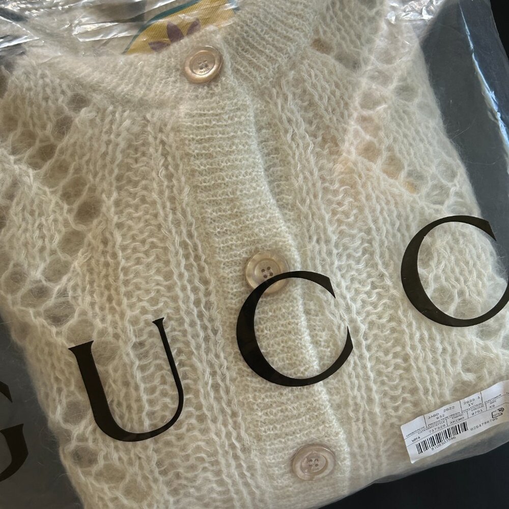 NWT Gucci X Adidas Ivory Mohair Knit Button Front Cardigan XS - Picture 14 of 16